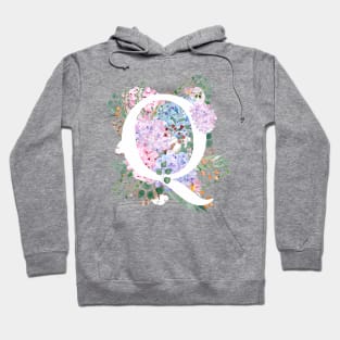 botanical monogram alphabet Q hydrangea flowers Hoodie